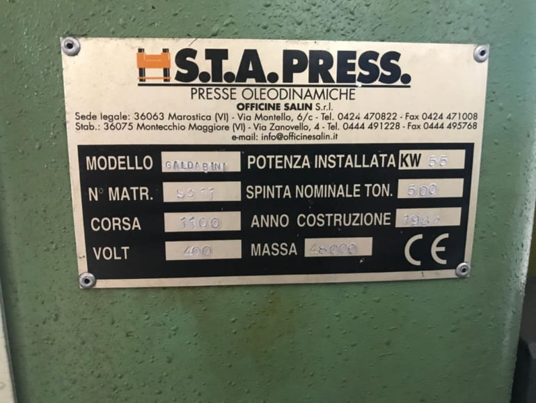 S.T.A GALDABINI 500 ton hydraulic press – photo 2